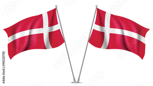 Realistic Double DENMARK Flag Mockup with Wavy Fabric Effect