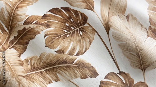 Tropical leaves pattern brown botanical textured wallpaper