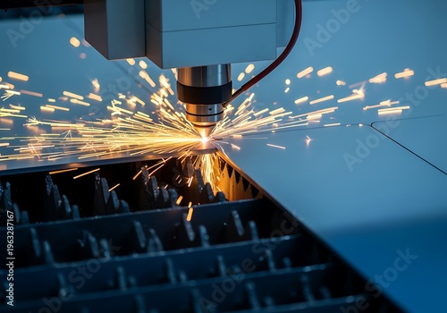Laser Cutting Machine Producing Sparks On Metal Surface