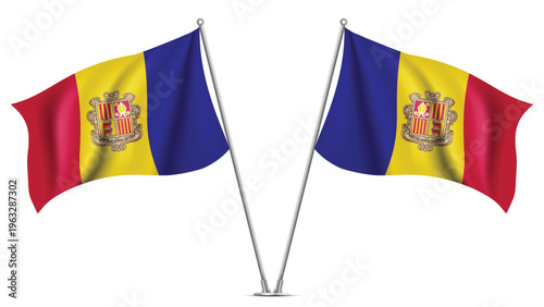 Realistic Double ANDORRA Flag Mockup with Wavy Fabric Effect