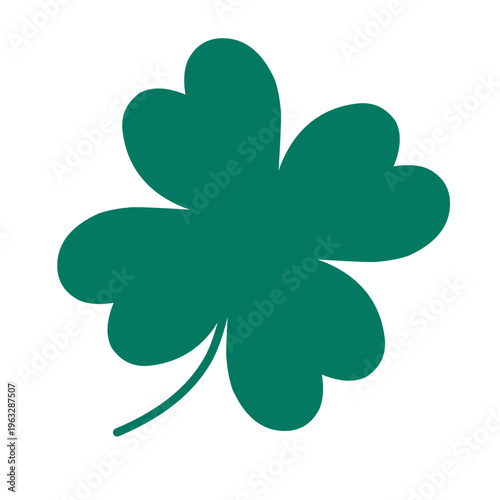 Dark green stylised four-leaf clover (shamrock) vector representing luck. A symmetrical minimalist botanical icon isolated for spring branding and designs.