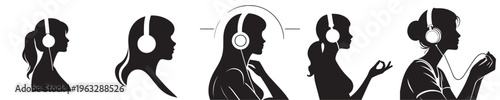 silhouette style woman listening to music vector
