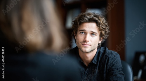 Young Public Defender Engages With Client in a Professional Consultation Room Focused on Access to Justice and Legal Support