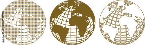 Brown Dotted Globe and Stylized Earth Illustrations on White Background world planet