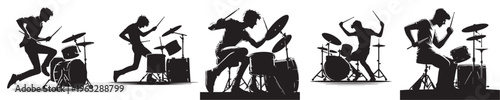 vector of young man playing drums in silhouette style