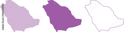 Saudi Arabia Map Set Dotted Filled Outline Purple dotted map filled map