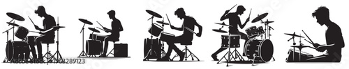 vector of young man playing drums in silhouette style