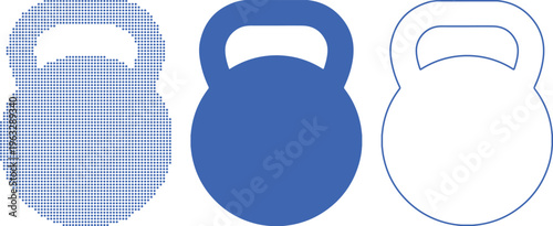Three Kettlebell Icons In Different Styles And Colors weight fitness