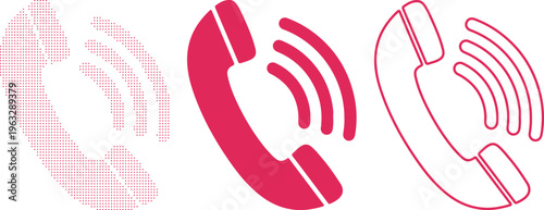 Three Pink Phone Icons In Different Styles On White Background Keywords: phone icon, telephone symbol, communication
