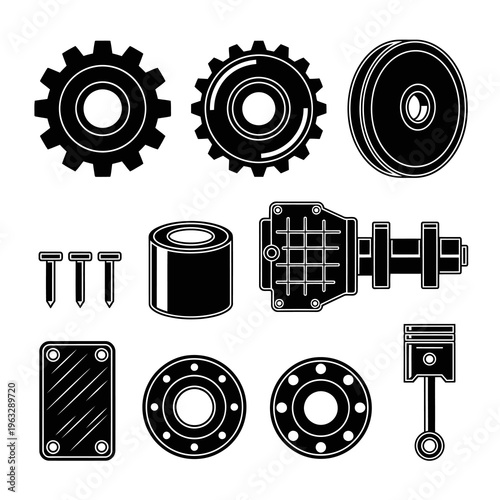 Industrial Mechanical Engine and Machinery Spare Parts Vector