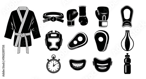 Martial Arts Training and Boxing Sports Equipment Vector