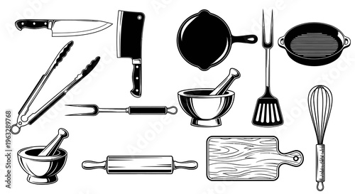 Professional Kitchen Utensils and Culinary Tool Collection Vector