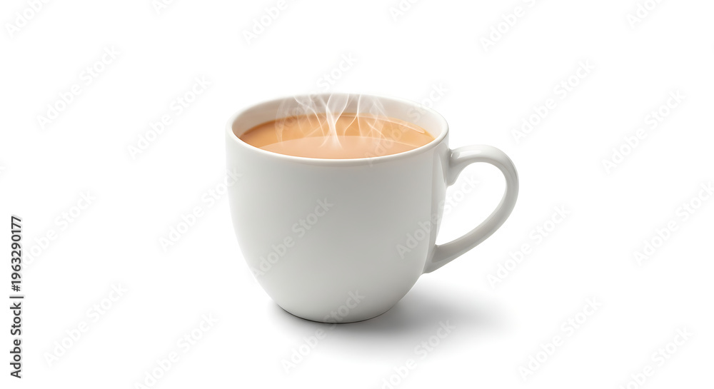 Fototapeta premium Steaming hot coffee in a white mug.