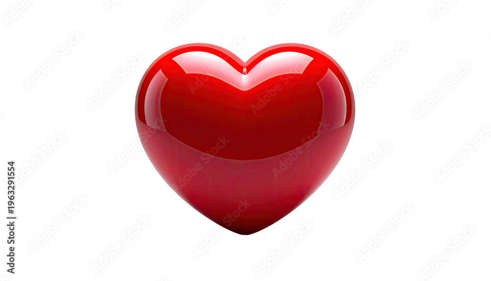 Fototapeta premium Glossy, heart-shaped, red object on a stark white background, reflecting light