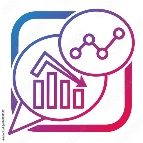 Economic downturn chat bubble with declining bar graph and negative line chart, financial crisis concept, market slump visualization