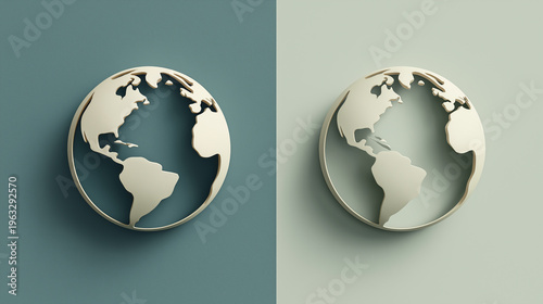 Minimalist 3D paper globe map of Americas