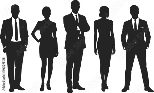 Professional business people silhouettes standing together in formal attire, modern corporate team concept for leadership, management, office culture, career success and company branding vector