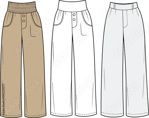 Must-Have Fashion: Stylish Wide-Leg Palazzo Pants with High Waist and Smocked Details, Perfect for a Trendy and Comfortable Look.