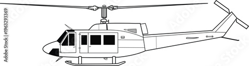 Transport Utility Helicopter Bell 214 Side Profile Illustration Vector Graphic
