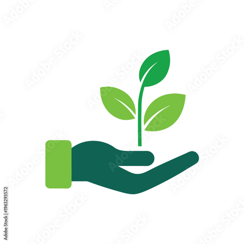 Hand holding plant eco growth and environmental care concept Line Art Vector illustration