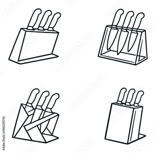 Knife block icons showing three knives each in four different styles