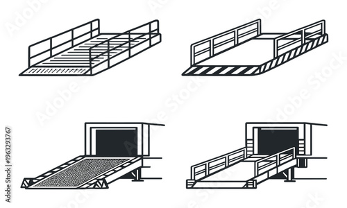 Loading dock ramps and platforms in four variations on dark