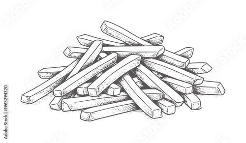 Hand Drawn Pile of French Fries potato food snack
