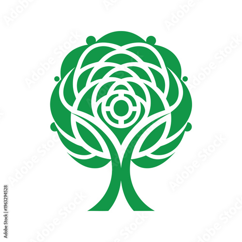 Clean green eco tree formed from circular segments nature concept Line Art Vector illustration