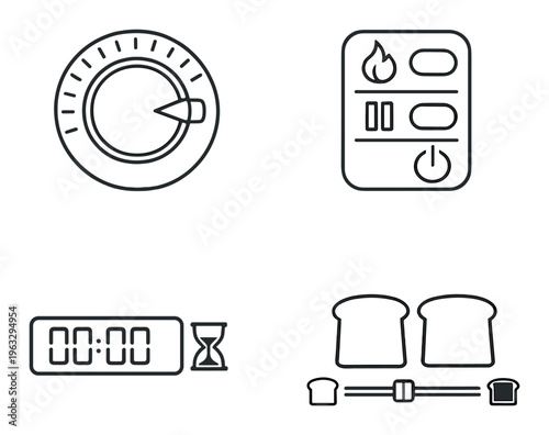 Toaster controls and timer icons with browning slider display