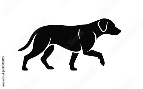 A sleek black silhouette of a dog running gracefully with its body stretched out in motion isolated on white background, Vector, illustration