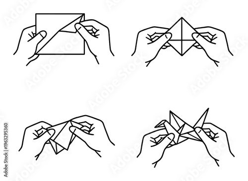 Hands folding origami crane step by step on dark background