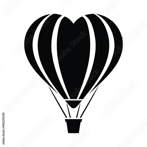 A heart-shaped hot air balloon floating gracefully against a clear and open sky, evoking warmth and love through its design isolated on white background, Vector, illustration