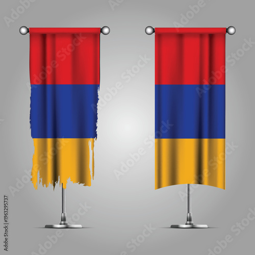 Double Style ARMENIA Flag Banners, Official Clean and Grunge Torn Look