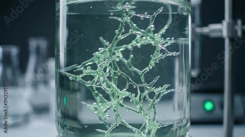 Wallpaper Mural Green catalysts green chemistry network of translucent polymer filaments and branches suspended clear liquid laboratory vessel with molecular network Torontodigital.ca