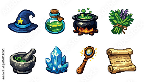 Alchemical tools displayed in grid on muted gradient background