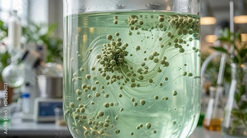 Wallpaper Mural Green catalysts green chemistry swirling microbeads microbead reaction bioorganic particles laboratory beaker glass vessel showing fluid experiment Torontodigital.ca