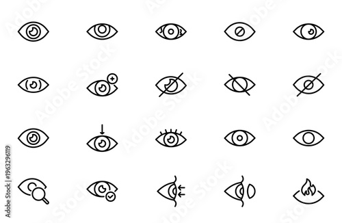 Eye and Vision Line Icon Set – Optical, Sight, Anatomy and Perception Outline Icons Collection, Editable Vector Illustration