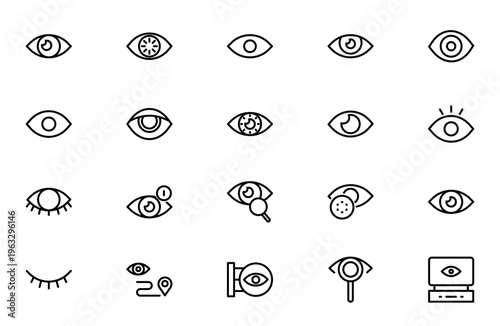 Eye and Vision Line Icon Set – Optical, Sight, Anatomy and Perception Outline Icons Collection, Editable Vector Illustration