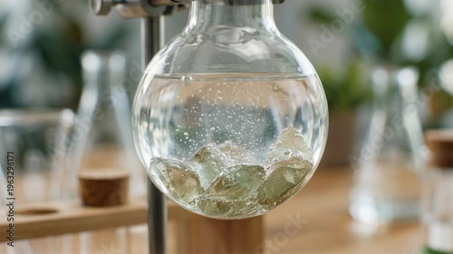 Wallpaper Mural Green catalysts green chemistry laboratory glass roundbottom flask extraction bubbling solution with plant extract infusion evoking sustainable eco Torontodigital.ca