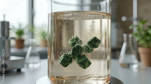 Wallpaper Mural Green porous catalyst cube particles laboratory reactor. green chemistry study of biodegradable pellets bubbling and fizzing sustainable lab Torontodigital.ca