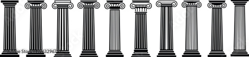Colorful vector illustration of classical columns symbolizing architecture, history, and cultural heritage