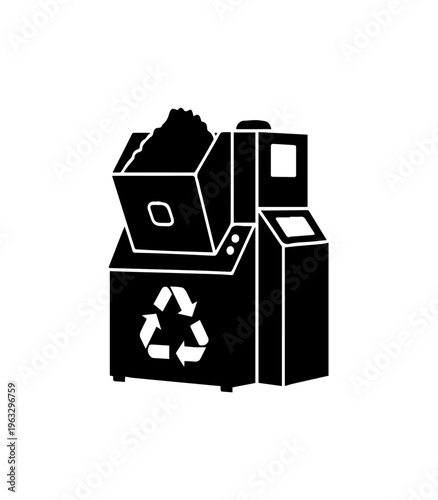 Industrial Waste Recycling Machine Vector Illustration for Sustainable Environment Management and Eco-Friendly Green Energy Technology Silhouette Icon Template