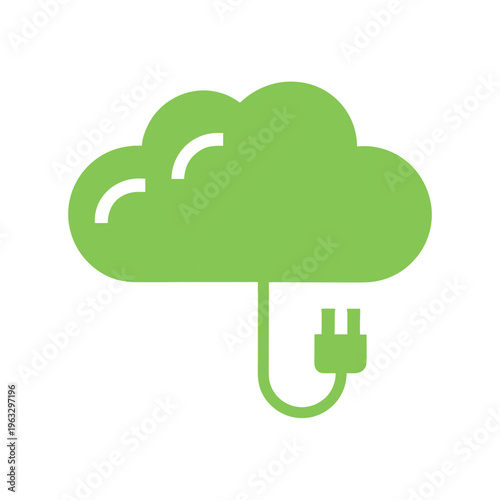 Minimal green eco cloud with plug detail clean energy technology concept Line Art Vector illustration