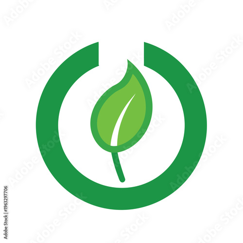 Minimal green eco power button made of circular leaf shapes sustainability concept Line Art Vector illustration