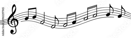Musical Notes On Wavy Staff With Treble Clef