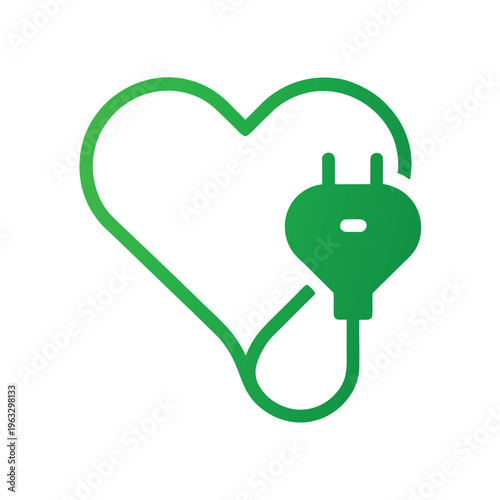 Minimal green electric plug forming heart shape sustainable power concept Line Art Vector illustration