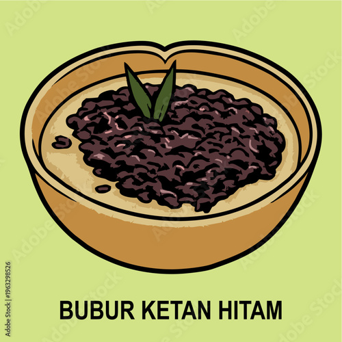 Bubur Ketan Hitam Indonesian Black Sticky Rice Porridge Vector Illustration