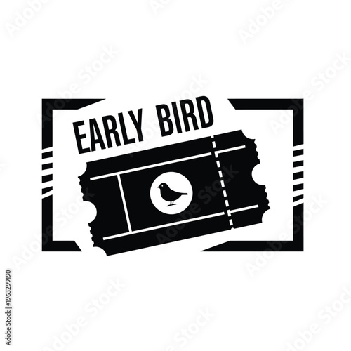 Vector illustration of an early bird ticket with a bird logo and modern design elements