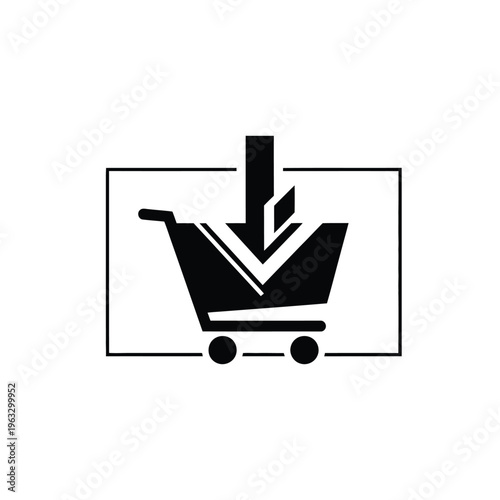 Vector illustration of shopping cart with download arrow icon for e commerce and online shopping concepts