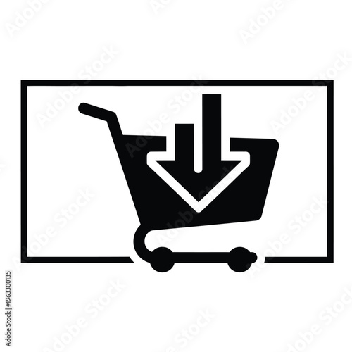 Vector illustration of shopping cart with download arrow icon for e commerce and retail concepts